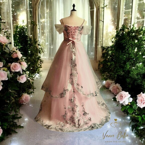 New Girls Pink Cinderella Gown with Silver Trim - Picture 2 of 5